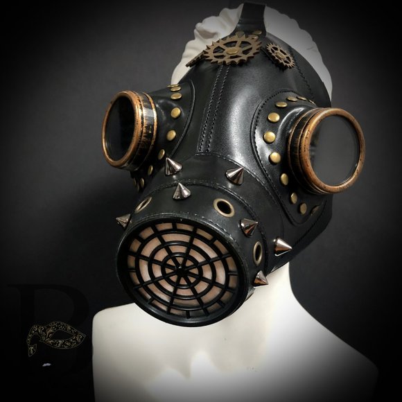 Plague Doctor Mask Black and Gold Gears - Picture 2 of 3